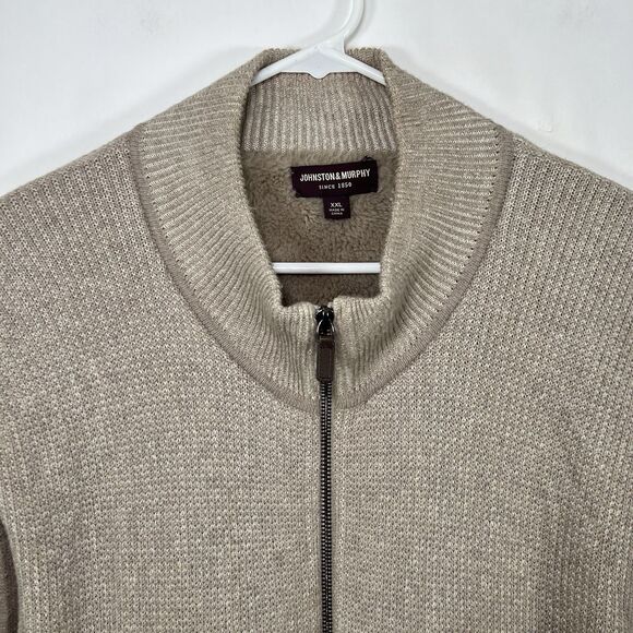 Johnson & Murphy Sherpa Lined Full Zip Wool Blend Sweater Womens XXL 2XL Beige - Picture 2 of 12